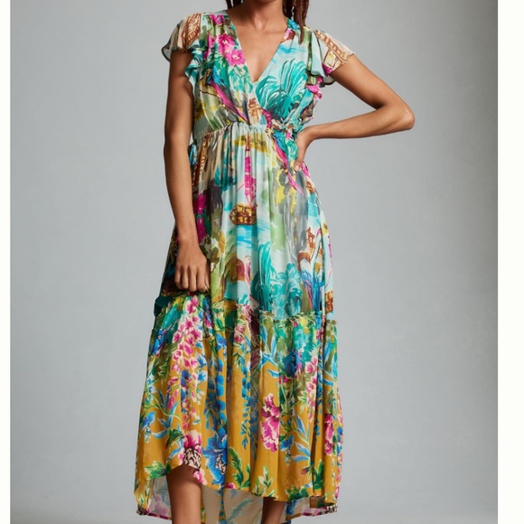 NWOT By Anthropologie V-Neck Flutter-Sleeve Dress SIZE SP - Picture 1 of 7